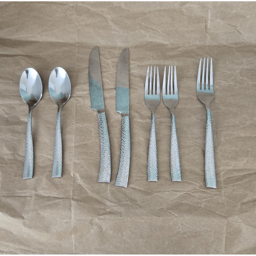Food Network CHERVILStainless Flatware Glossy Hammered  Lot of 7  Utensils
